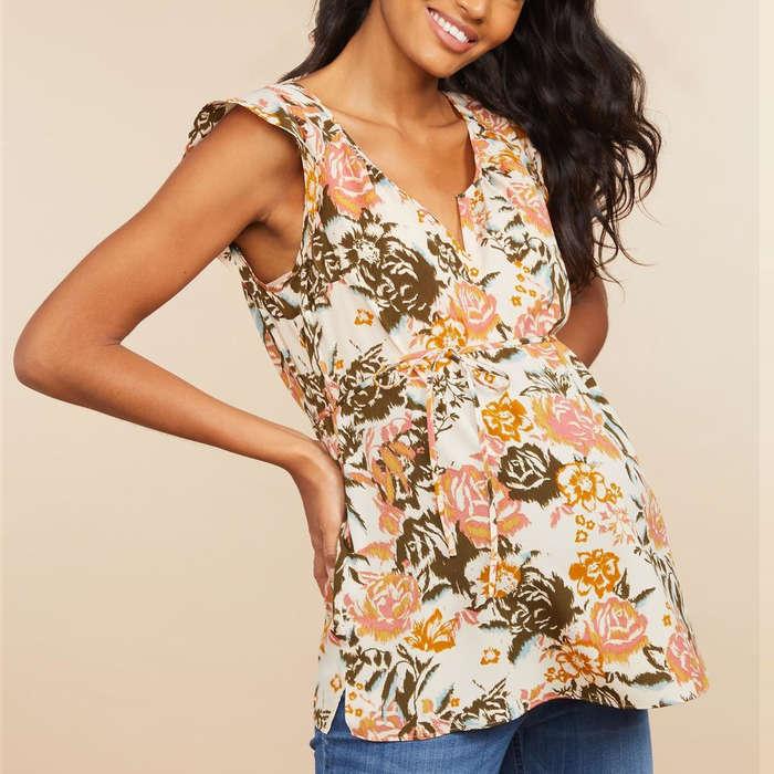 Motherhood Maternity Flutter Cap Sleeve Maternity Blouse