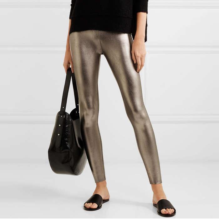 Norma Kamali Striped Metallic Stretch Leggings