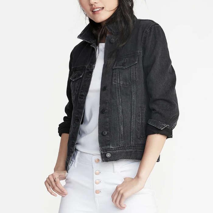 Old Navy Distressed Black Jean Jacket