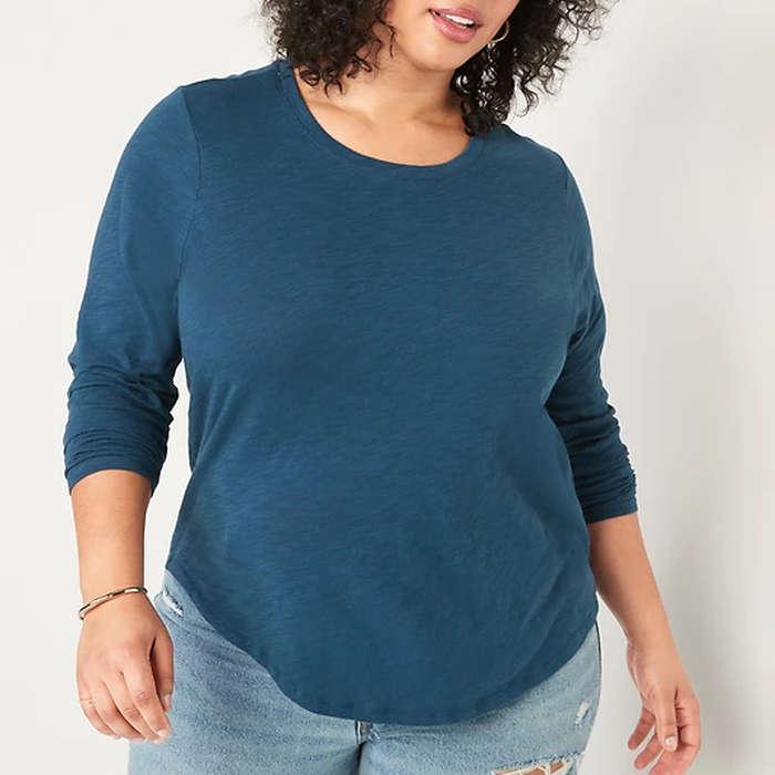 Old Navy Everywear Crew-Neck Slub-Knit Long-Sleeve T-Shirt