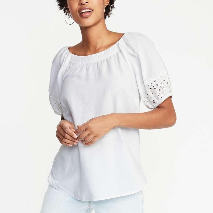 Old Navy High-Neck Cutwork-Sleeve Blouse