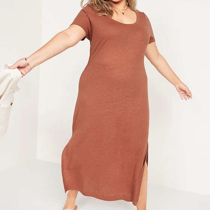 Old Navy Linen-Blend Plus-Size Maxi T-Shirt Shift Dress