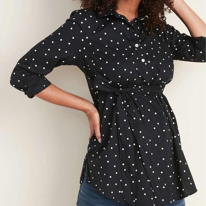 Old Navy Maternity Polka-Dot Tie-Belt Popover Tunic Shirt