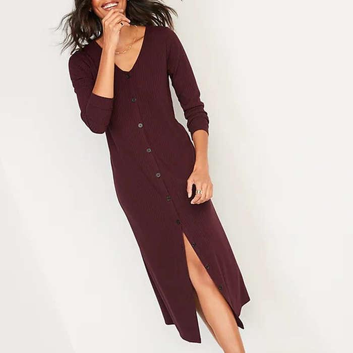 Old Navy Rib-Knit Cardigan Sweater Midi Dress