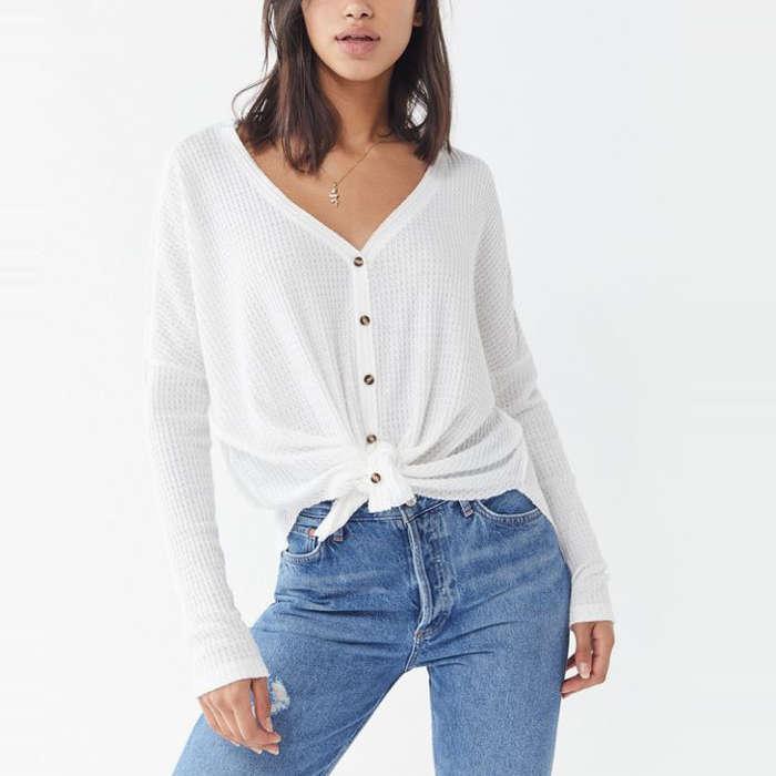 Out From Under Jojo Oversized Thermal Button-Front Top