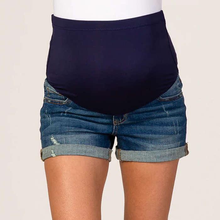 PinkBlush Blue Cuffed Maternity Denim Shorts