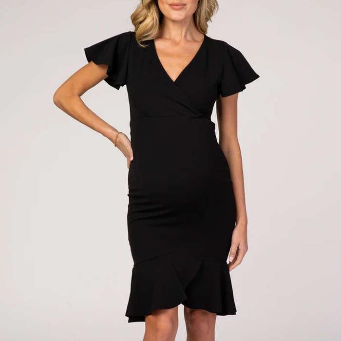 PinkBlush Ruffle Accent Fitted Maternity Wrap Dress