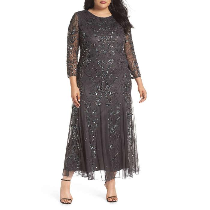 Pisarro Nights Embellished Three Quarter Sleeve Gown