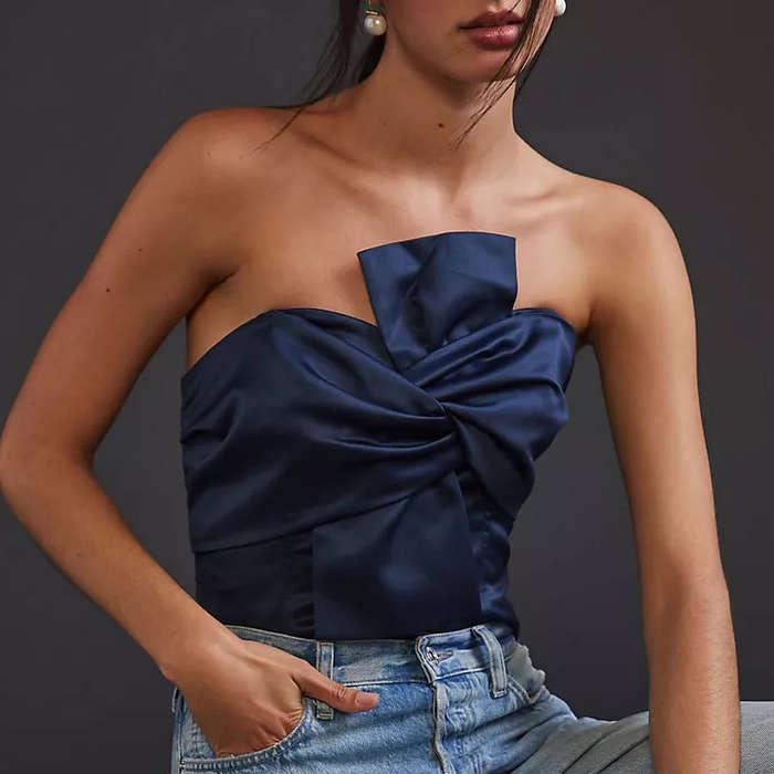 Porridge Satin Bow-Tie Top