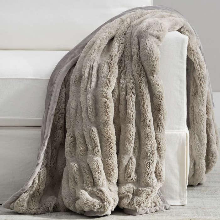 Pottery Barn Faux Fur Ruched Throw