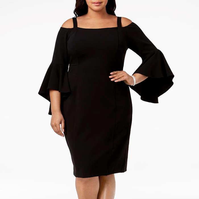 R & M Richards Plus Size Off-The-Shoulder Flared-Sleeve Dress