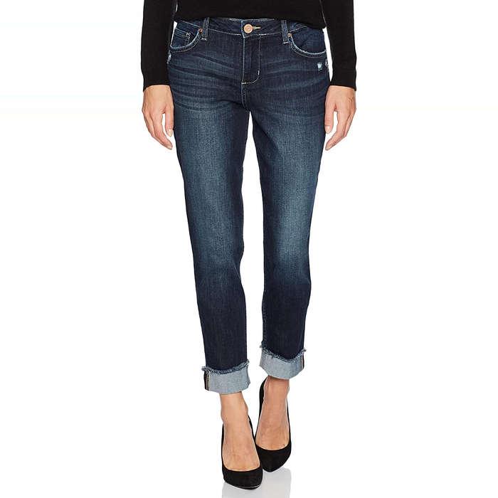 Riders By Lee Indigo Fringe Cuff Boyfriend Jean In Dark Wash