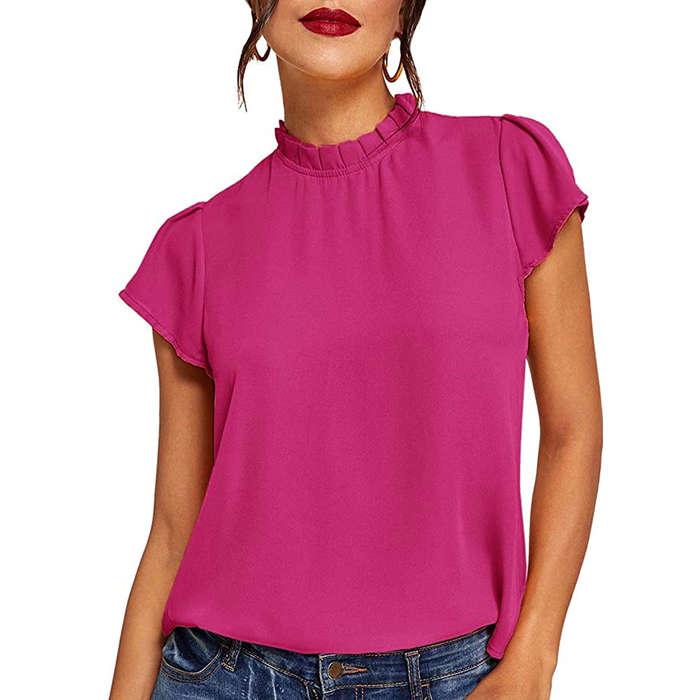 Romwe Short Sleeve Mock Neck Blouse