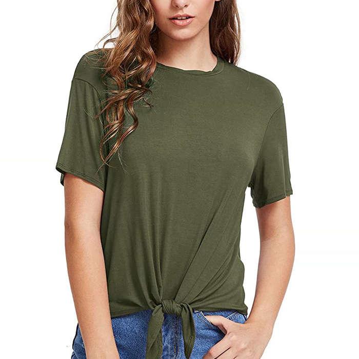 Romwe Short Sleeve Tie Front T-Shirt