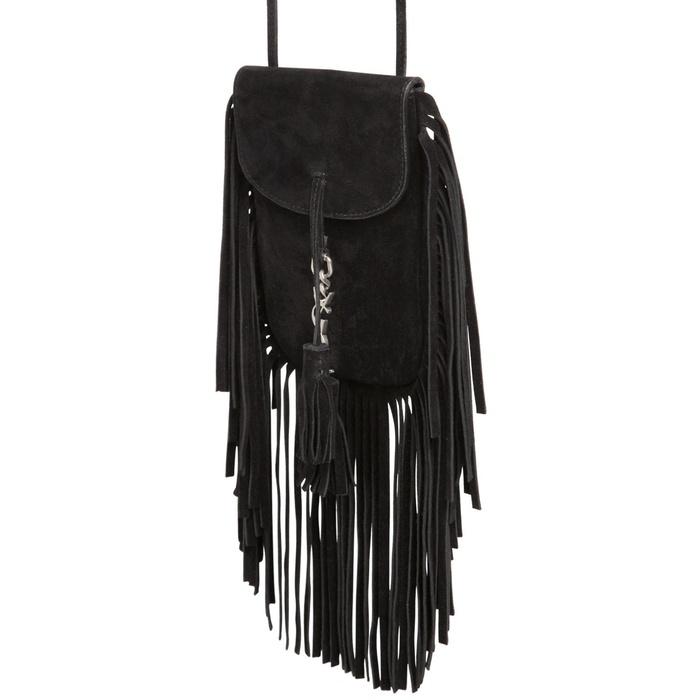 Saint Laurent Anita Mini Flat Suede Shoulder Bag with Fringe