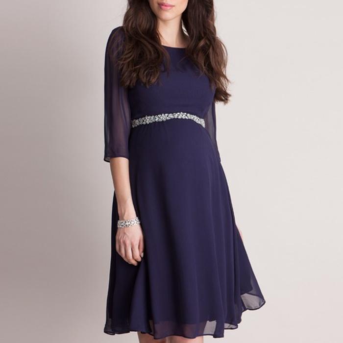 Seraphine Deep Blue Beaded Maternity Cocktail Dress