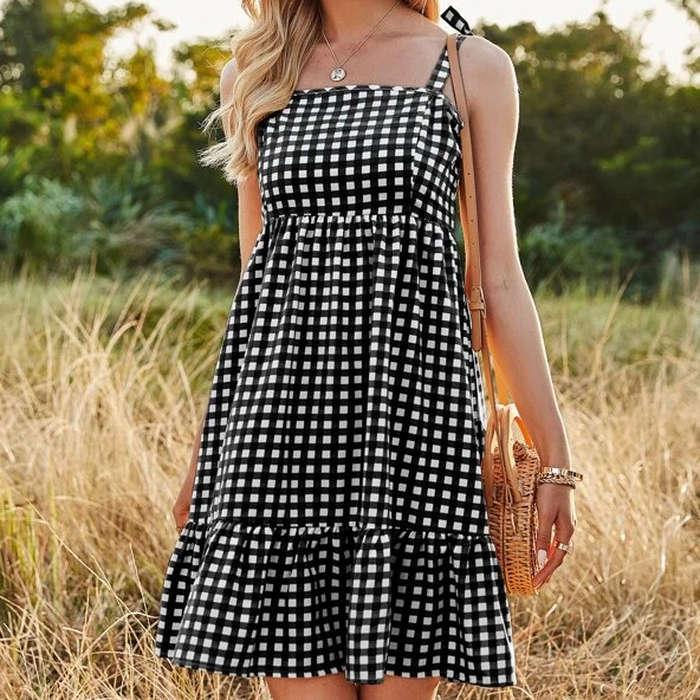 SheIn Gingham Knot Shoulder Cami Sundress