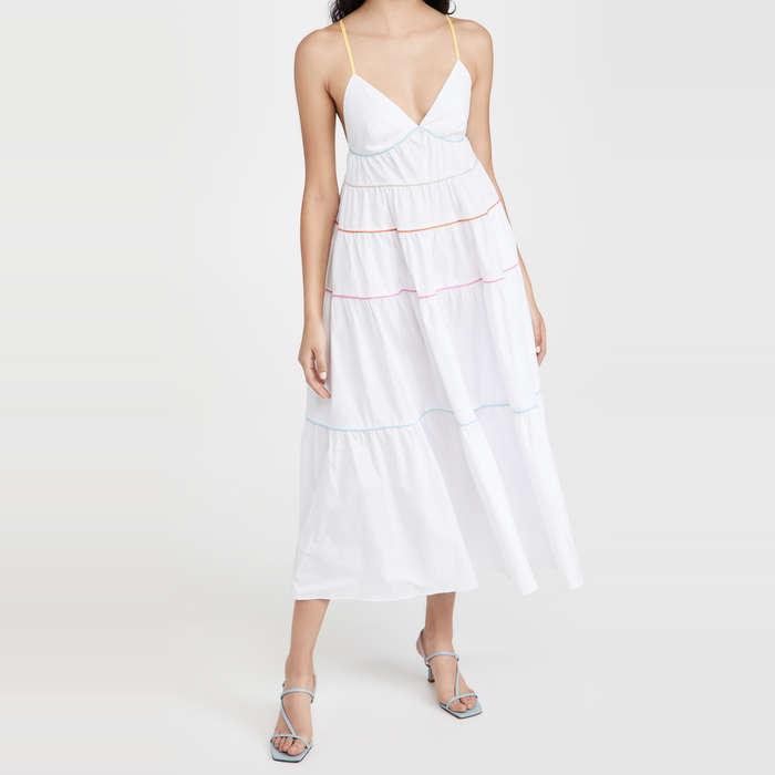 Staud Cleo Tiered Poplin Midi Dress