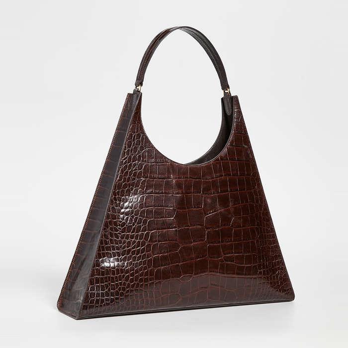 Staud Large Rey Croc Embossed Leather Shoulder Bag