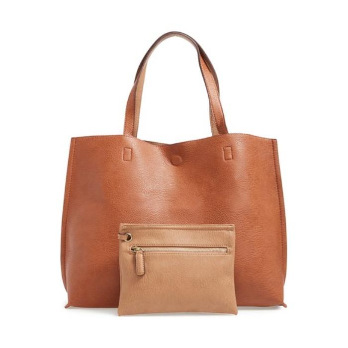 Street Level Reversible Faux Leather Tote & Wristlet