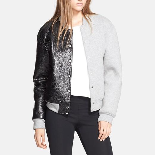 T by Alexander Wang Asymmetrical Leather & Neoprene Varsity Jacket