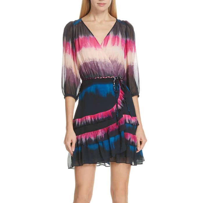 Tanya Taylor Valeria Tie Dye Silk Faux Wrap Dress