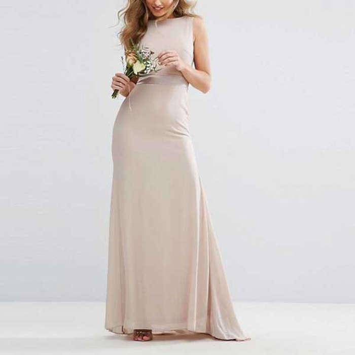 TFNC WEDDING Sateen Bow Back Maxi Dress