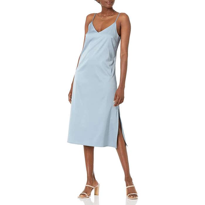 The Drop Ana Silky V-Neck Midi Slip Dress