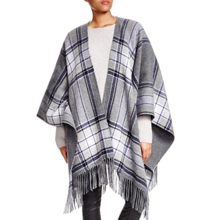 Theory Saiome Plaid Fringe Poncho