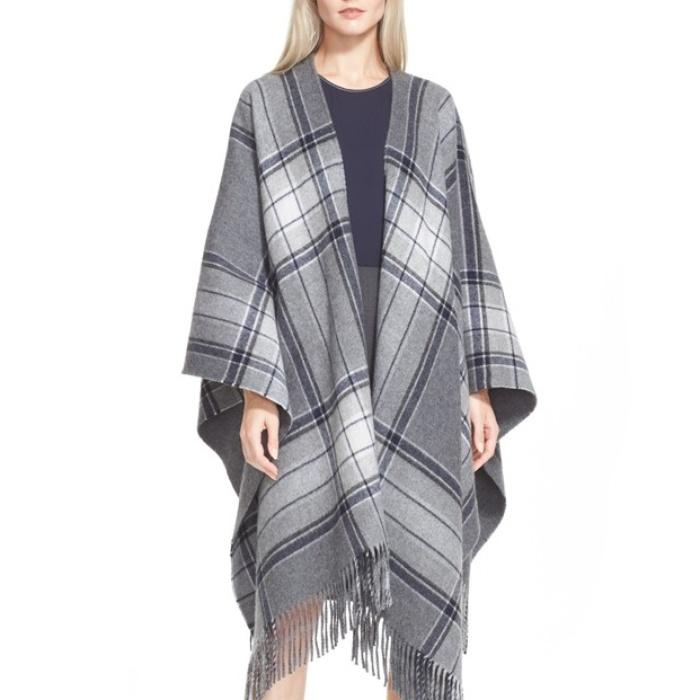 Theory Saiome Plaid Wool Blend Poncho