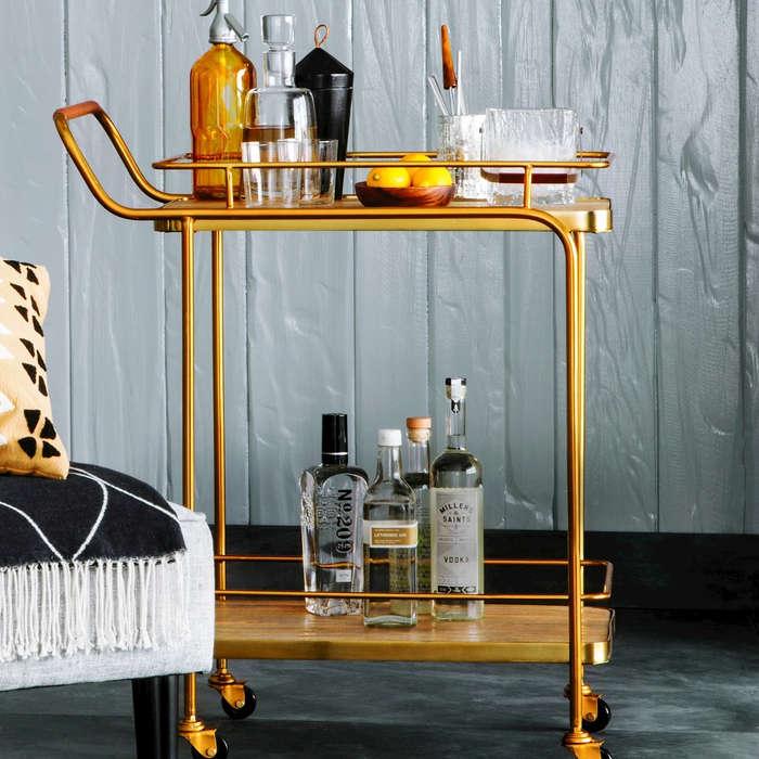 Threshold Metal, Wood, and Leather Bar Cart