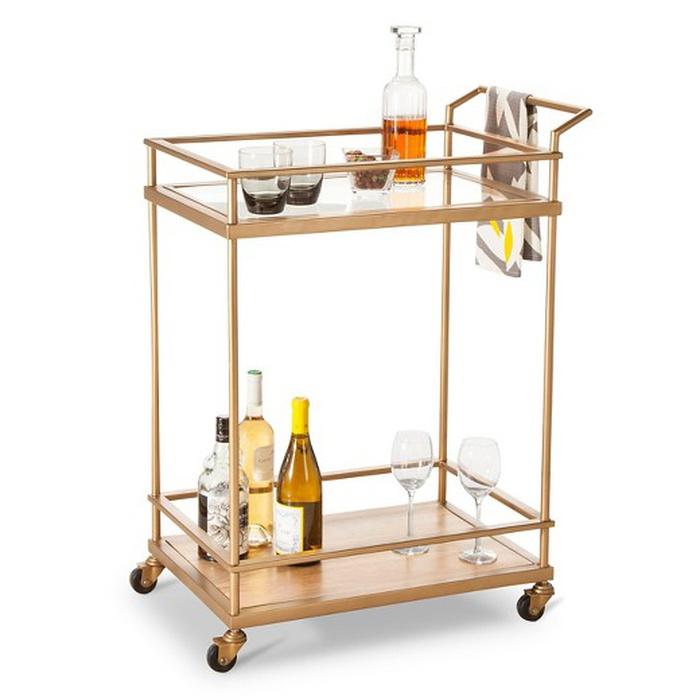 Threshold Wood & Glass Gold Finish Bar Cart