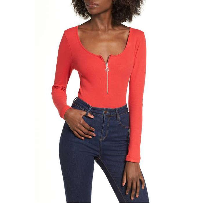 Topshop Ring Pull Zip Bodysuit