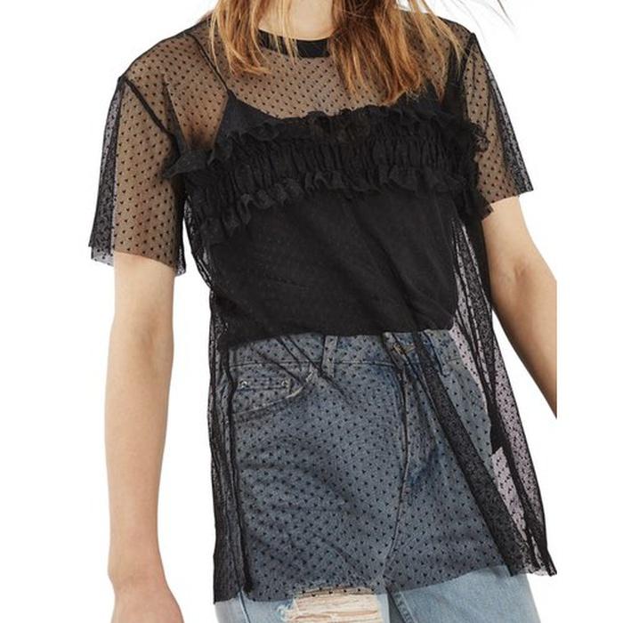 Topshop Ruffle Mesh Top