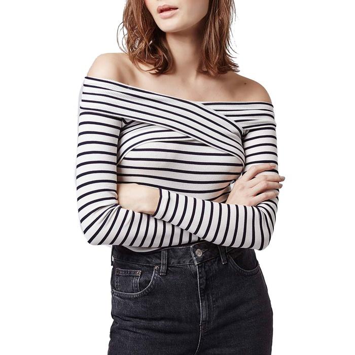 Topshop Stripe Off the Shoulder Top