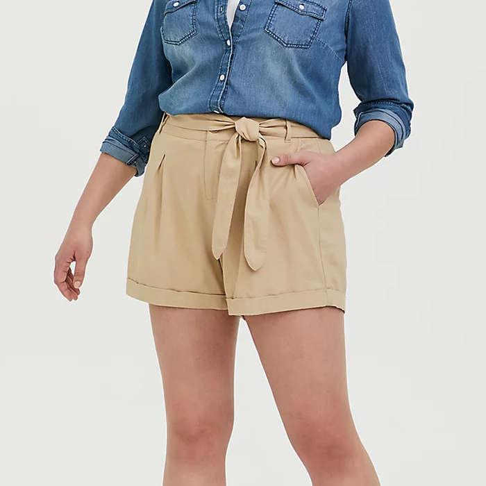 Torrid Self Tie Short Short In Linen Tan