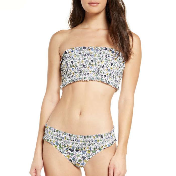 Tory Burch Costa Smocked Bandeau Bikini Top And Bottoms