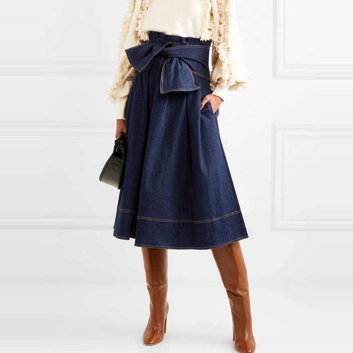 Ulla Johnson Virgil Belted Denim Midi Skirt