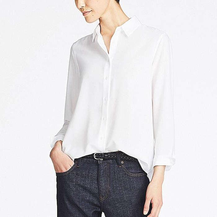 Uniqlo Rayon Open Collar Long-Sleeve Blouse