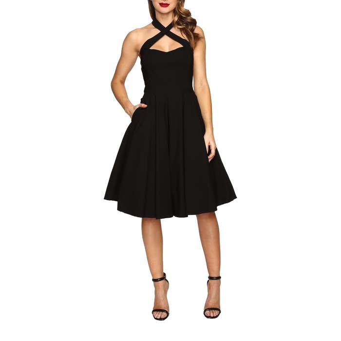 Unique Vintage Crisscross Neck Rita Swing Dress