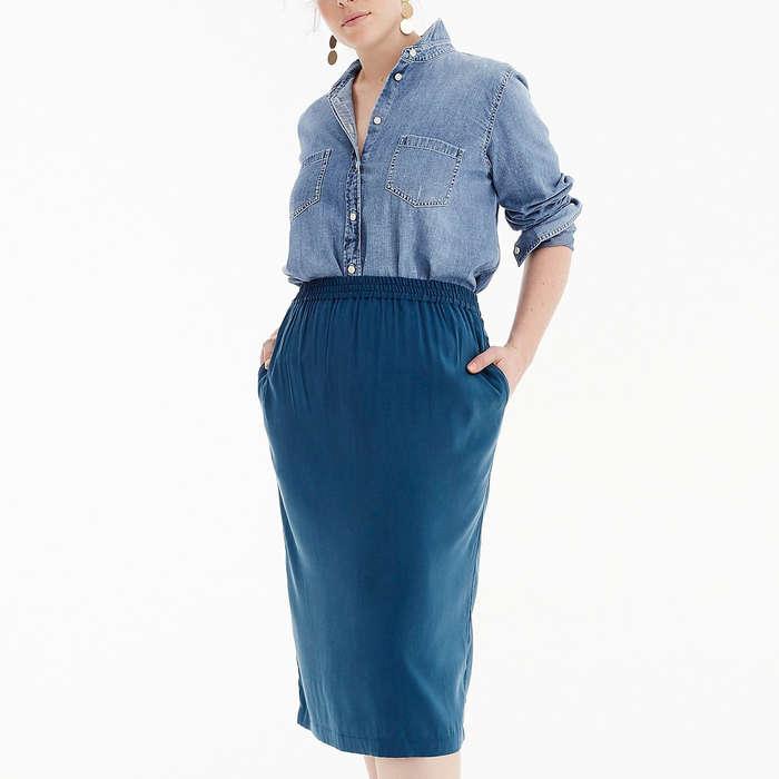 Universal Standard for J.Crew Cupro shirred midi skirt