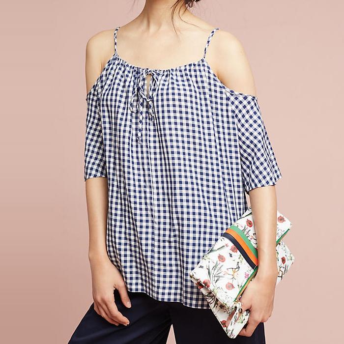 Velvet by Graham & Spencer Gingham Open-Shoulder Blouse