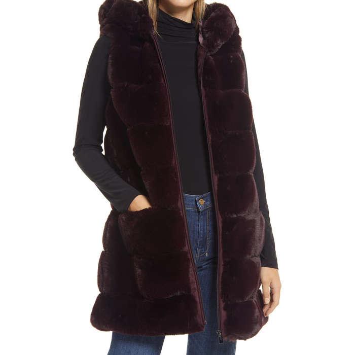 Via Spiga Grooved Faux Fur Hooded Vest