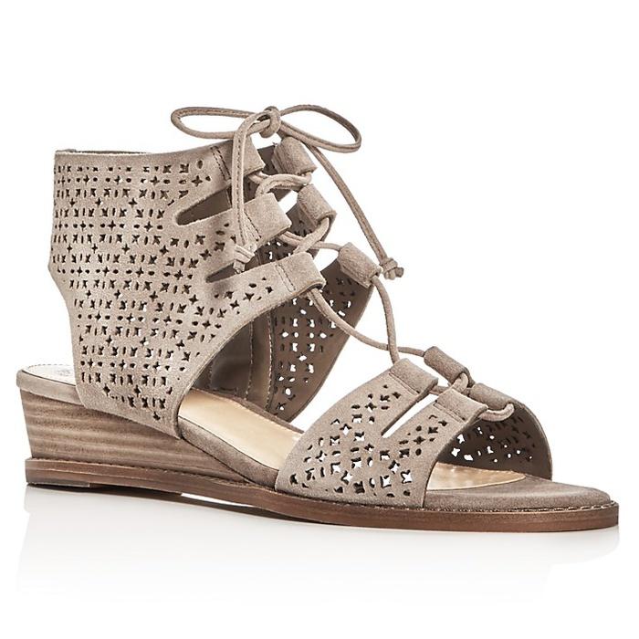 Vince Camuto Retana Perforated Lace Up Demi Wedge Sandals