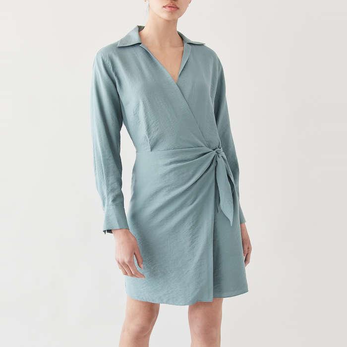 Vince Wrap Front Long Sleeve Shirtdress