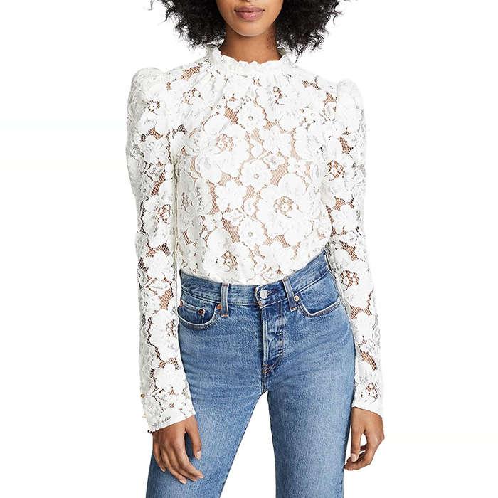 WAYF Emma Puff Sleeve Lace Top