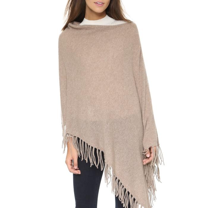 White + Warren Cashmere Two-Way Fringe Poncho