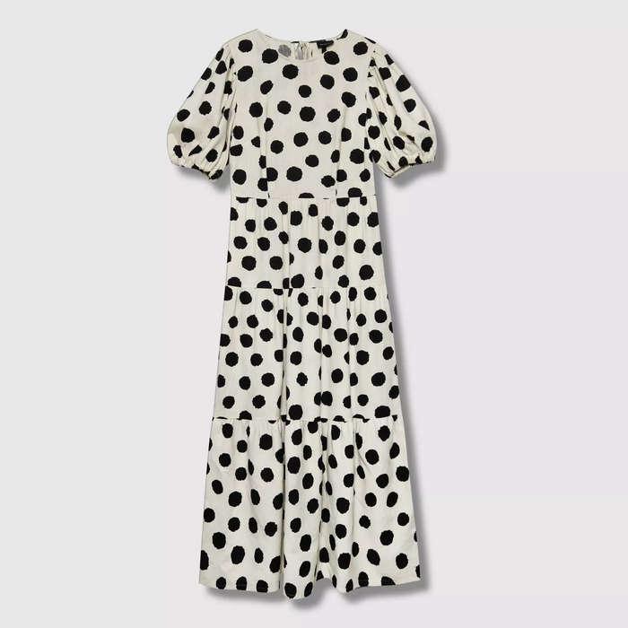 Who What Wear Polka Dot Puff Elbow Sleeve Dress