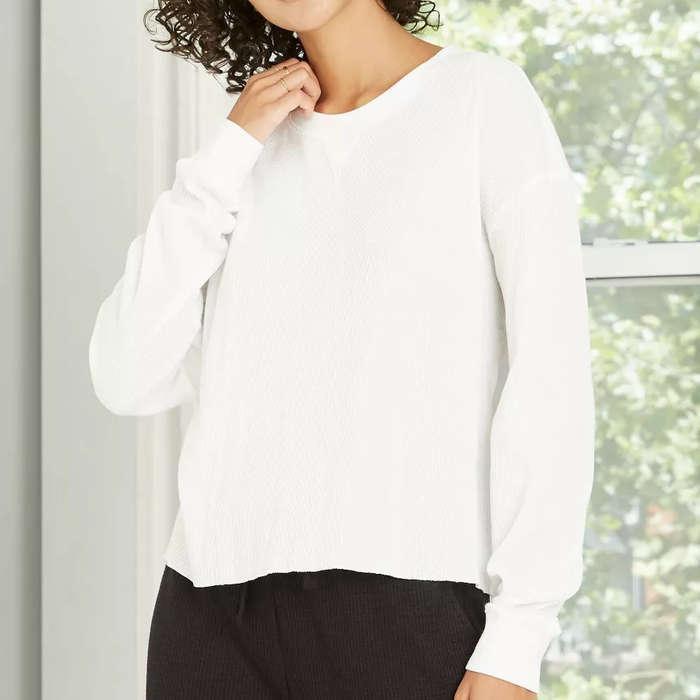 Wild Fable Long Sleeve Boxy Waffle Knit T-Shirt