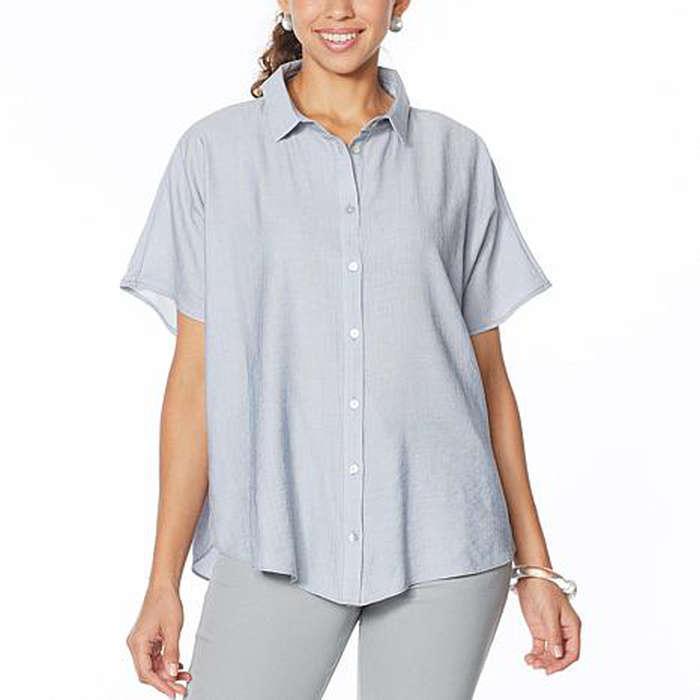 WynneLayers Extended Shoulder Crinkled Shirt